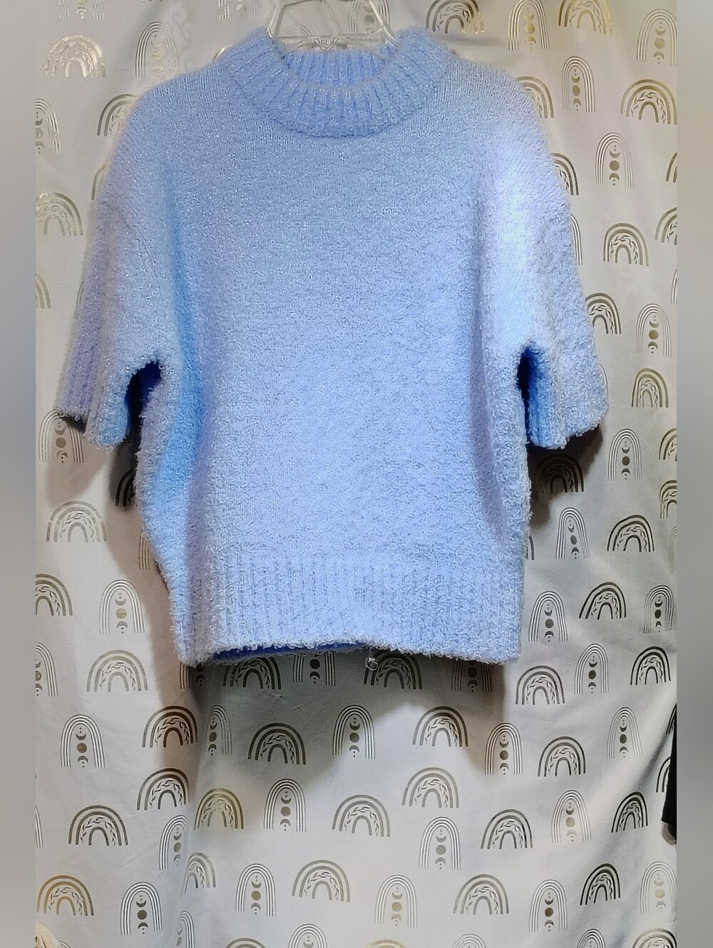 Pastel Blue Short-Sleeve Crewneck Sweater